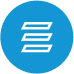 A white hamburger menu icon with blue-circle background